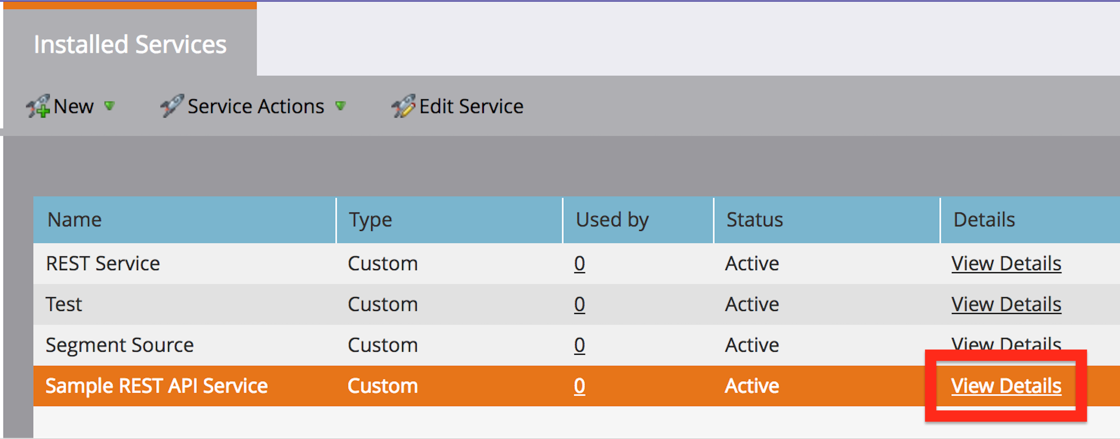 A screenshot of the Marketo Installed Services tab.