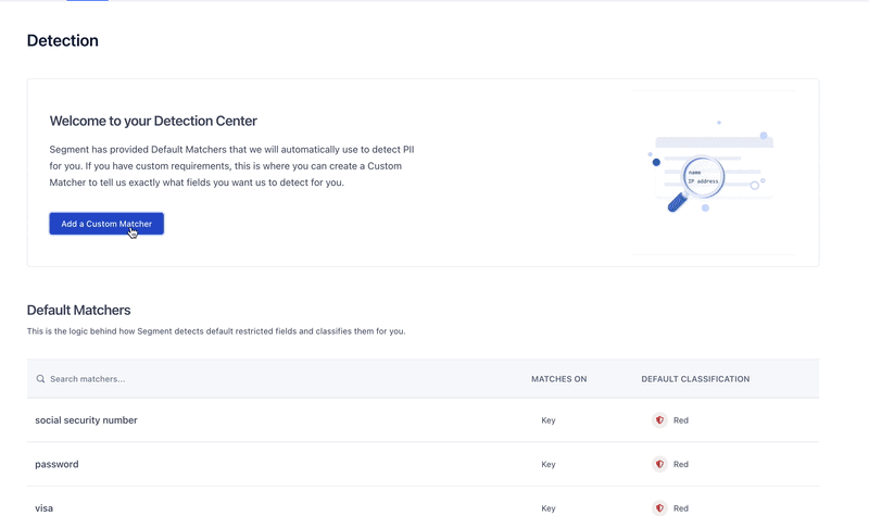 Animation of a user creating a new matcher, SIN, with the exact matching setting selected.